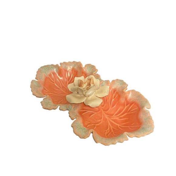 Vintage California Pottery Mid Century Rose Serving Trinket Cottagecore Dish - Picture 4 of 8